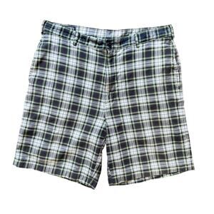 Lands End Plaid Cotton Shorts Size 33 Regular Green Blue